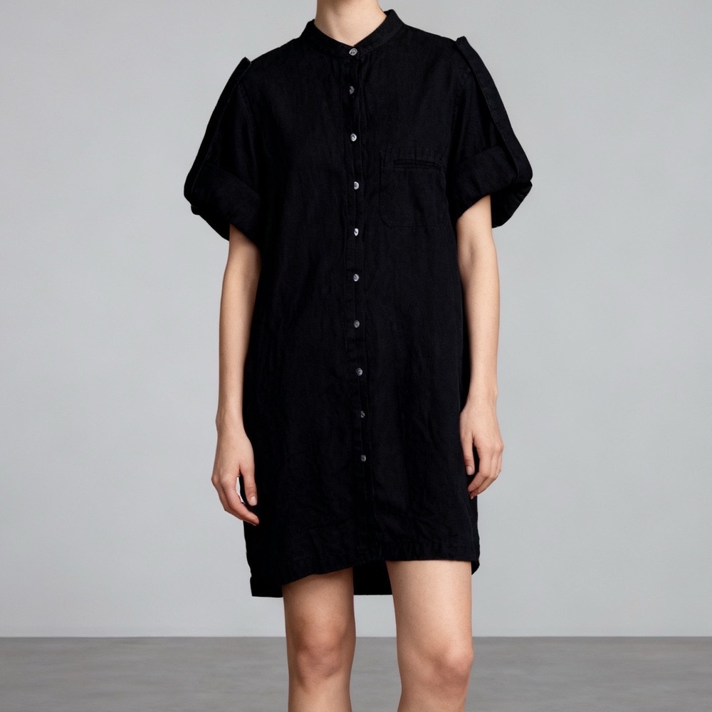 Vince Linen Button Down Tunic Mini Dress Black size Small